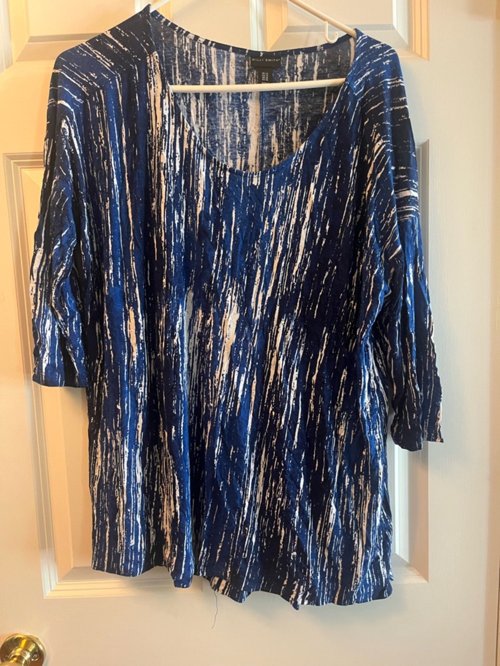 Willi Smith Blue and White Abstract Scoop Neck Tunic